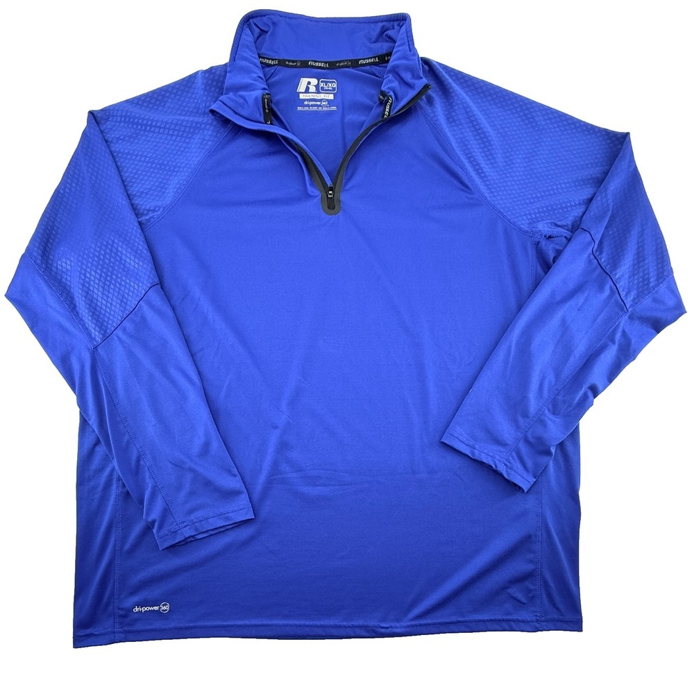 Russell Athletic Dri Power 360 1/4 Zip‎ Pullover Mens XL Blue Long Sleeve